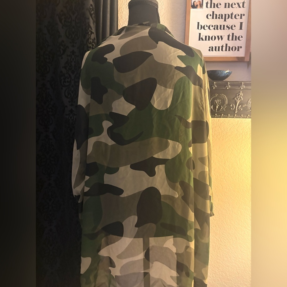 Camo Sheer Kimono Cover-Up | One Size | Lightweight Open Front - Picture 3 of 5